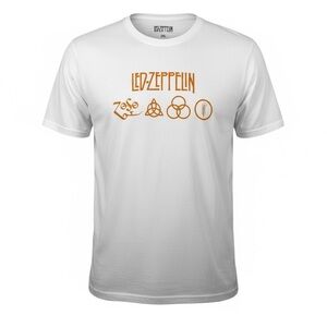 NWT Led Zeppelin Rock Band White & Orange Graphic Short Sleeve tshirt Unisex 2XL